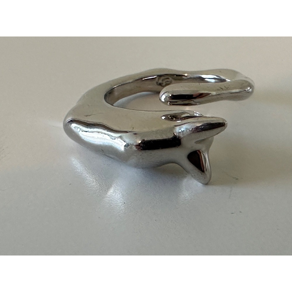 En Route Snail Ring Abstract Silver Tone Signed Size 6 Adjustable